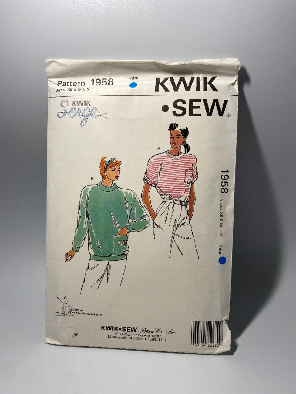 Vintage Kwik Sew Sewing Pattern 1958 Misses T-Shirts 1989 Size XS-XL